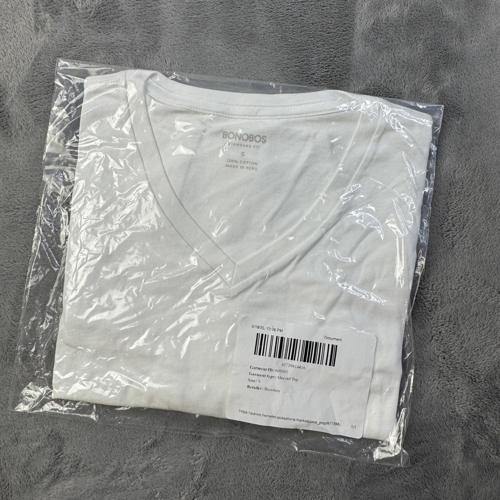 Bonobos Shirt Mens Small White Standard Fit V Neck Cotton‎ Casual Short Sleeve
